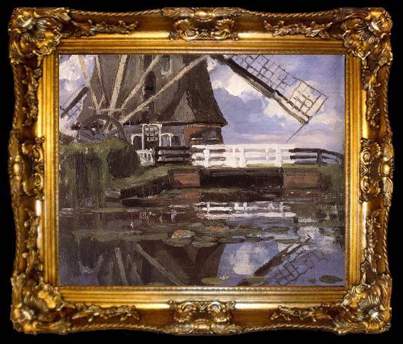 framed  Piet Mondrian The Windmill at the edge of water, ta009-2